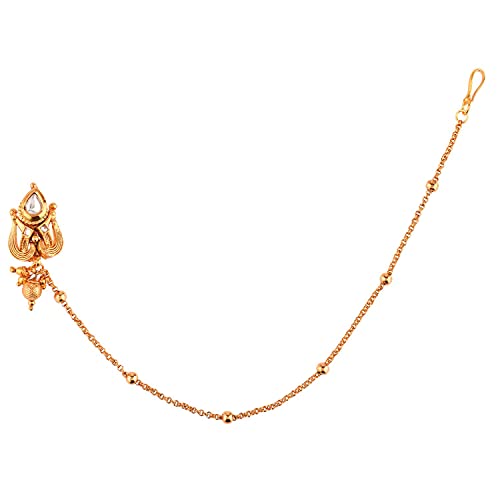 Efulgenz Indian Jewelry Nose Ring Hoop Pin Stud Fake Septum Ring with Chain Nose to Ear Chain Non Piercing Body Jewelry, White