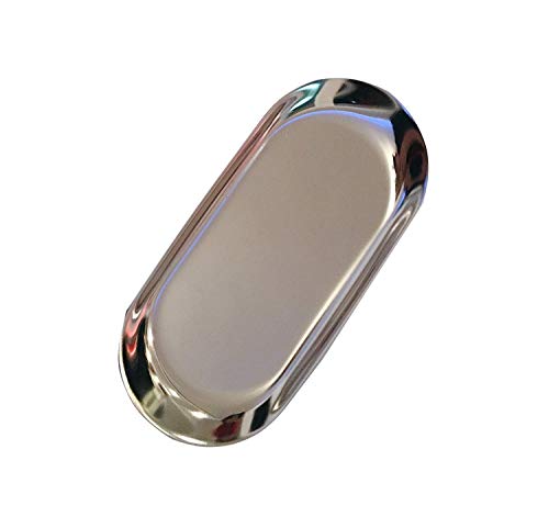 FABSELLER Stainless Steel Towel Tray Storage Cosmetics Organizer Decorative Jewellery Tray Home Office Bathroom Table Oval Storage Trays, Silver (Small)