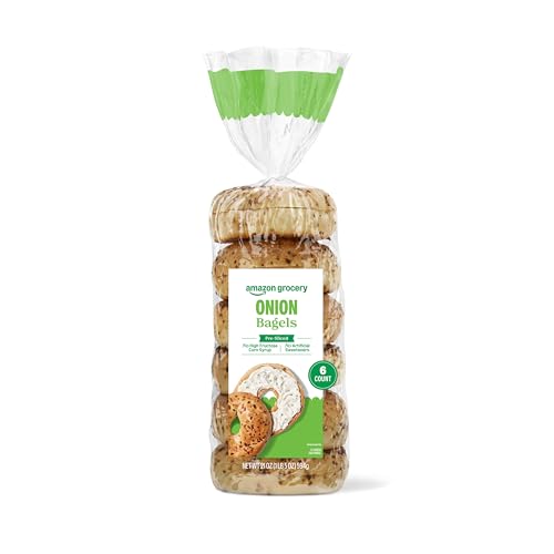 Amazon Grocery, Onion Bagels, Pre-Sliced, 21 Oz, 6 Ct
