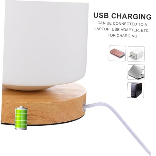 Lámpara de mesita de noche LED con base de madera cálida miniatura 7