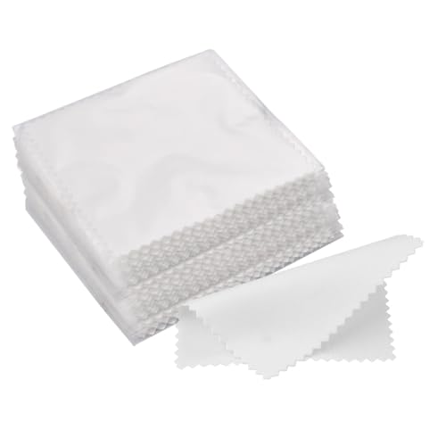 UALXPAO 50 Uds. Paño de Limpieza de Plata esterlina, paño de Pulido, joyería de Oro y Plata, toallita Suave empaquetada Individualmente para Joyas, Piezas Decorativas(8x8cm-White)