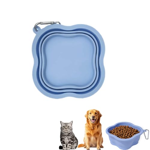 Ciotola pieghevole per cani, 500 ml, portatile, in silicone, per cani, gatti, con moschettone, per viaggi, escursioni, campeggio, ciotola per cani, blu (blu A)
