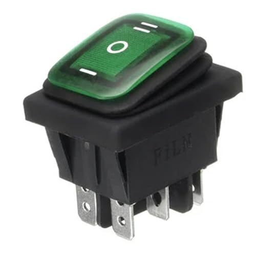 CZKE ON-OFF-ON 6 Pins 16A 20A 125V 250V AC Car Boat Led Light Rocker Toggle Switch Latching Waterproof Three Positions(Green)