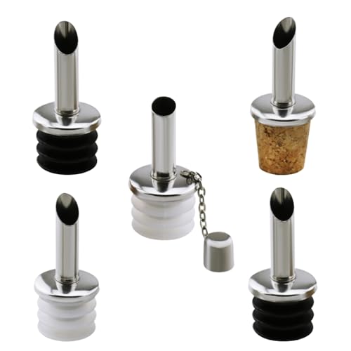 Stainless Steel Bottle Pourers, 5Pcs Auto Flip Olive Oil Spout, Cork Design Wine Bottle Stoppers, for Pours Liquid, Olive Oil, Wine, Vinegar, Bottles