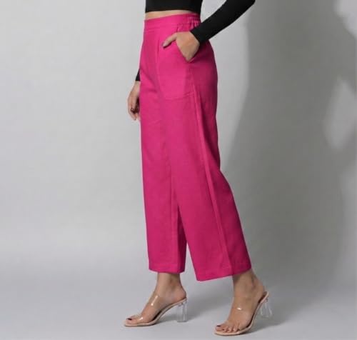 Image of Moirai Pure Cotton Wide Leg Women Trouser Stylish Mid Rise Relaxed Straight Fit Loose Pants Casual Travel Office Formal Wear
