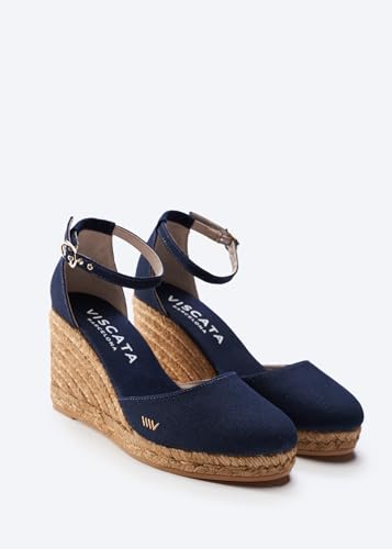 Image of Viscata Estartit Espadrille Canvas Wedges Spain Handmade 3 inch Heel Women's Sandals with Breathable Organic Cotton Canvas and 100% Natural Jute Midsole for all Occasions: Casual, Work, Party