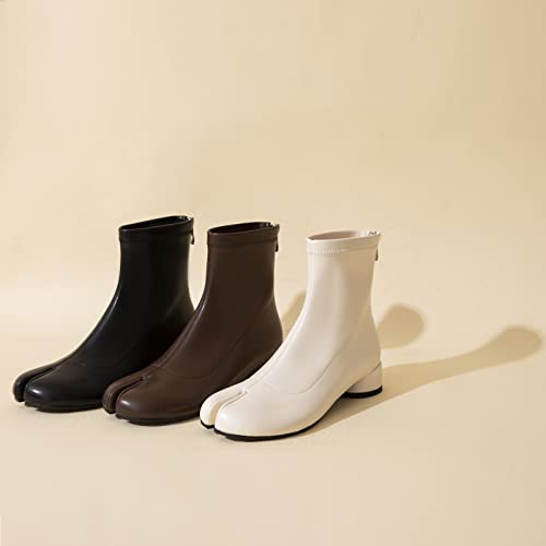 Image of Split Toe Ankle Boots for Women Tabi Japanese Ninja Shoes Low Chunky Heels Booties, Stretch Artificial Leather Boots Back Zipper