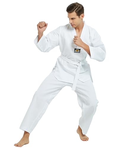 Image of TopTie V-Neck Taekwondo Uniform for Kids Adults, TKD Dobok Uniform Martial Arts Uniform with Belt