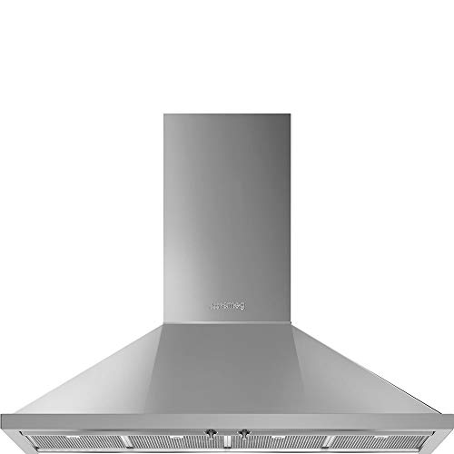 Smeg Portofino Series 48-Inch Pro Style Wall Mount Chimney Ducted 600 CFM Hood with Recirculating Option & Led Lights (Stainless Steel)