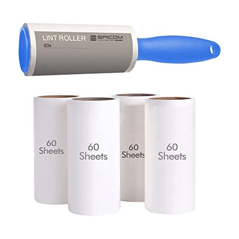 SPICOM Lint Roller+4 Refill Sticky Replacement Heads Easily and Quickly removes animal fur, hairs, dust and fluff from garments, furniture, carpet, and car seats (Roller) Cover