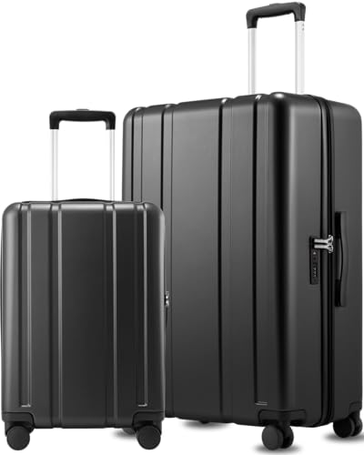 LUGGEX 2-Piece Luggage Set (20+28 Inch), 100% PC Hard Shell Suitcases with 360° Spinner Wheels & TSA Locks, Airline Approved Carry-On & Checked Baggage (EX-Core, Black, 2 Piece Sets)