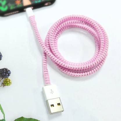 Image of Spiral Cable Protector, Data Cable Protective Sleeve, Headphone Saver, Charger Protective Cover, Wire Repair /Strain Relief Cable Wrap Tube for USB Data Cable Headphone Cable (Black+ Pink)