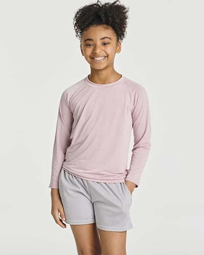 Image of Real Essentials 4 Pack: Girls' Rash Guard Swim Shirts - Long Sleeve UPF Sun Protection Tops (Ages 4-16)