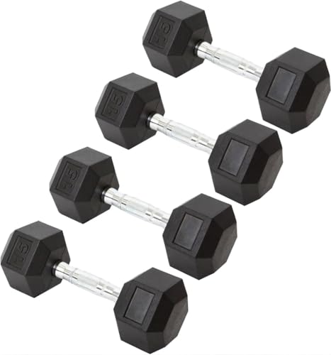 Hex Dumbbell Set 15LB Rubber Coated Fixed Weight Dumbbells with Chrome Ergonomic Handle Odorless & Durable for Home Gym Women’s Strength Training Full Body Workouts - Pack of 4
