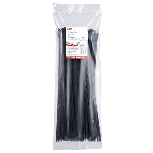 3M Black Cable Tie, Self-locking, 15" 120lb Tensile Strength, CT1...
