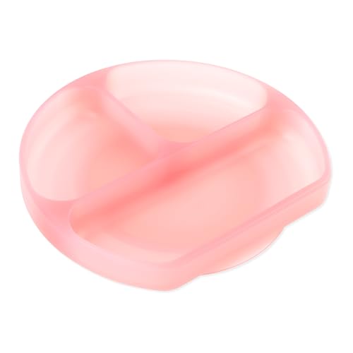 Image of Bumkins Toddler and Baby Suction Plate, Silicone Divided Grip Dish for Babies and Kids, Baby Led Weaning, Children Feeding Supplies, Non Skid Sticky Bottom, Ages 6 Months Up, Pink Jelly