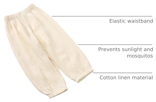 Image of Kids Tales 3 Pack Boys Girls Cotton Linen Pants Child Basic Plain Solid Trousers Big Kids Elastic Waist Long Pants Bloomers