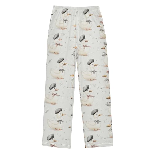 Pajama Bottoms, White Ducks with Hats Sleeping Pant Lounge Wear Pajamas Long Pants Sleepwear Pjs