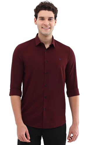 Image of Men Maroon Slim Fit Solid Full Sleeves Casual Shirts