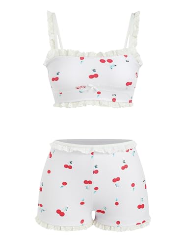 Image of ZAFUL Womens High Waisted Bikini Sets 2 Piece Plaid Ruffle Swimsuits Back Strap Top with High Waisted Shorts Bathing Suit