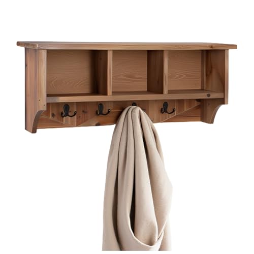 Renew Solid Wood Wall Mounted Coat Hook, Storage, 3 Cubbies,