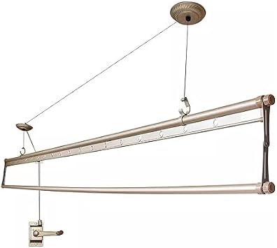 Overhead Clothes Drying RackClothes Drying Rack Ceiling Mounted Pulley Clothes Airer Balcony Manual Lifting Clothes Hanger Single Pole Indoor Automatic Clothes Hang,A-2.0m