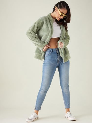 Image of Modeve Women Solid Full Sleeve Fur Standard Length Jacket For Winter