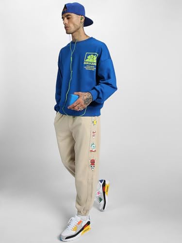 Image of Veirdo Cotton Polly Fleece Oversized Fit Blue Graphic Sweatshirt for Men