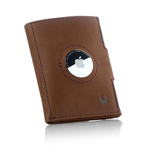 DONBOLSO Cartera airtag para Hombre con Compartimento Apple AirTag, Estuche para Tarjetas de crédito de Cuero Genuino, Airwallet para Hombres (marrón Vintage)
