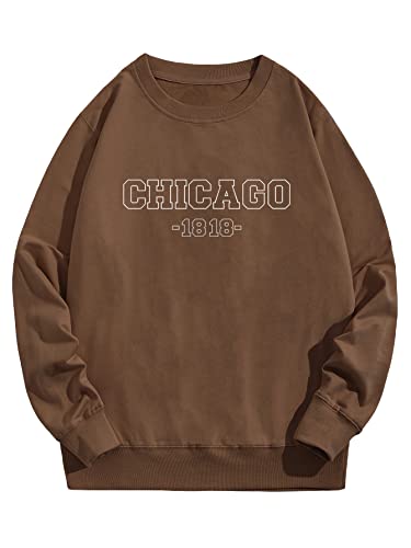 WDIRARA Men's Letter Graphic Print Round Neck Long Sleeve Sweatshirt Tops Pullovers