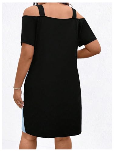 Image of SOLY HUX Women's Plus Size Dress Cold Shoulder Color Block Short Sleeve T Shirt Dress Casual Summer Dresses