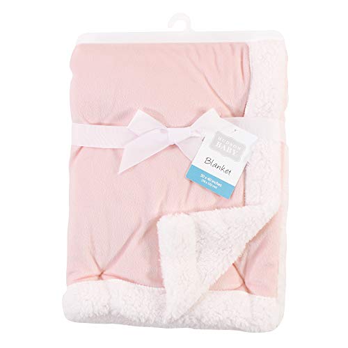 Image of Hudson Baby Unisex Baby Plush Mink and Sherpa Blanket, Light Pink White, One Size
