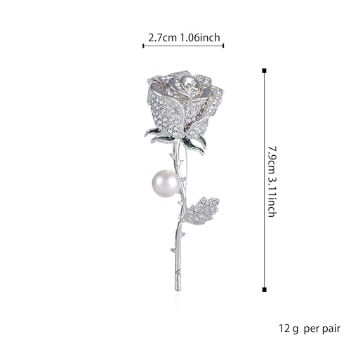 Image of Luxury Shiny Rhinestone Rose Flower Brooch Pins for Women Crystal Pearl Rose Floral Brooch Wedding Bridal Jewelry