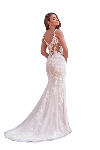 Mermaid Lace Wedding Dresses for Bride Spaghetti Strap Tulle V Neck Sleeveless Long Bridal Gown 2025