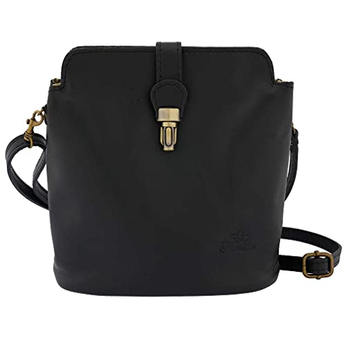 Sac à bandoulière en cuir véritable italien Fioretta femme noir