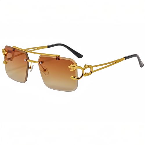 Image of Rimless Sunglasses for Men and women Fashion Square Tinted Shades Frameless Lens Metal Rectangle Glasses UV400