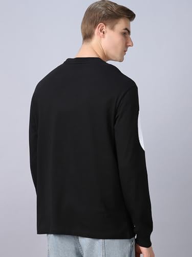 Image of Bewakoof Men's 100% Cotton Graphic Print Oversized Fit Full Sleeve Round Neck T-Shirt | Casual Wear | Street Wear | Oversized t Shirt for Men Cotton | Baggy