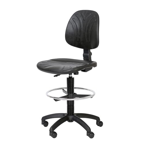 Topsit Silla industrial de espuma integral de poliuretano con reposapiés, ergonómica y ajustable para trabajo IND106