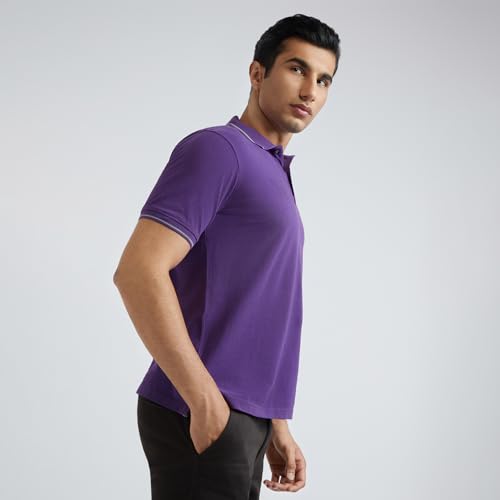 Image of Raymond Contemporary Fit Pure Cotton Solid Pattern Polo Neck Casual T-Shirt
