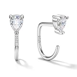 SLLAISS Pendientes Mujer de Plata de Ley 925 con Moissanita Corte Pera Pendiente de Aro Minimalista con Diseño de Gancho J Sin Cierre Posterior para Dormir Cómoda Joyería Fina, Plata
