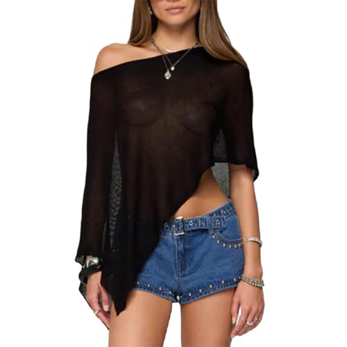 Listado de Poncho Ropa los 5 más buscados. 44 Raruxxin - Poncho transparente para mujer, sexy, Y2k, de ganchillo transparente, hombros descubiertos, asimétrico, suelto, de punto, para verano, playa, para cubrir, Negro, Talla...