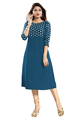 Image of Crepe Regular Kurta (Women Teal 4XL)