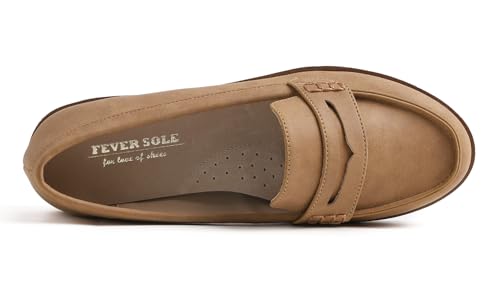 Image of FEVERSOLE Women's Comfort Penny Loafer Geniune Leather Insole Flexible Walking Driving Shoes