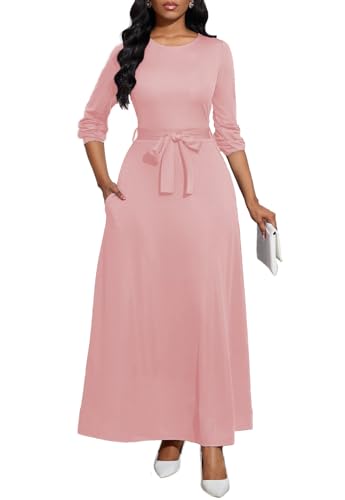 Image of BubFee Long Dress for Women Casual Long Sleeve Dresses Maxi Dress Empire Waist Loose with Belt