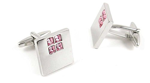 1 Par de Mancuernillas para Hombre Cuadradas de Cristal Rosa miniatura 1