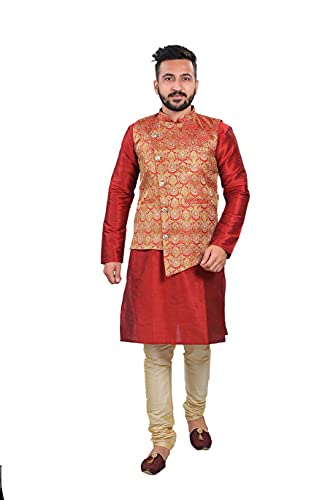 Image of Sadree Silk Men's Kurta Pajama Waistcoat or Nehru Jacket Set