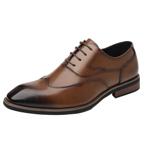 Men's British Style Square Toe Lace Up Dress Shoes for Business Formal Comfortable Wide Fit Oxfords Genuine Leather Office Commuting