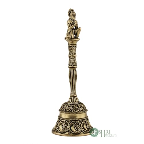 Image of INDICAST 5.5 Inches Brass Hanuman Pooja Hand Bell | Puja Ghanti for Mandir | Handcrafted Pooja Bells for Home Temples and Spiritual Spaces (Weight- 120gm)
