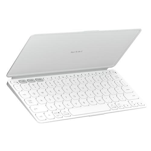 Teclado Sem Fio Portátil Logitech Keys-To-Go 2 para Tablets, iPad, iPhone, macOs e Windows, com Capa Integrada, Conexão Bluetooth e Easy-Switch para até 3 Dispositivos - Cinza Claro