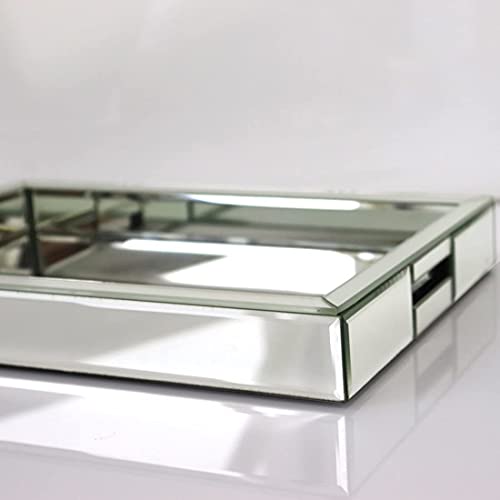 Rectangle Silver Mirror Decorative Tray Size 11” Length x 14” Width x 2” Height, Mirrored Vanity Organizer with Hand, Markup Perfume Jewelry Tray for Bathroom Bedroom Dresser Coffee Table qmdecor - Cosy Home Interiors Rectangle Silver Mirror Decorative Tray Size 11” Length x 14” Width x 2” Height, Mirrored Vanity Organizer with Hand, Markup Perfume Jewelry Tray for Bathroom Bedroom Dresser Coffee Table qmdecor - Image 2